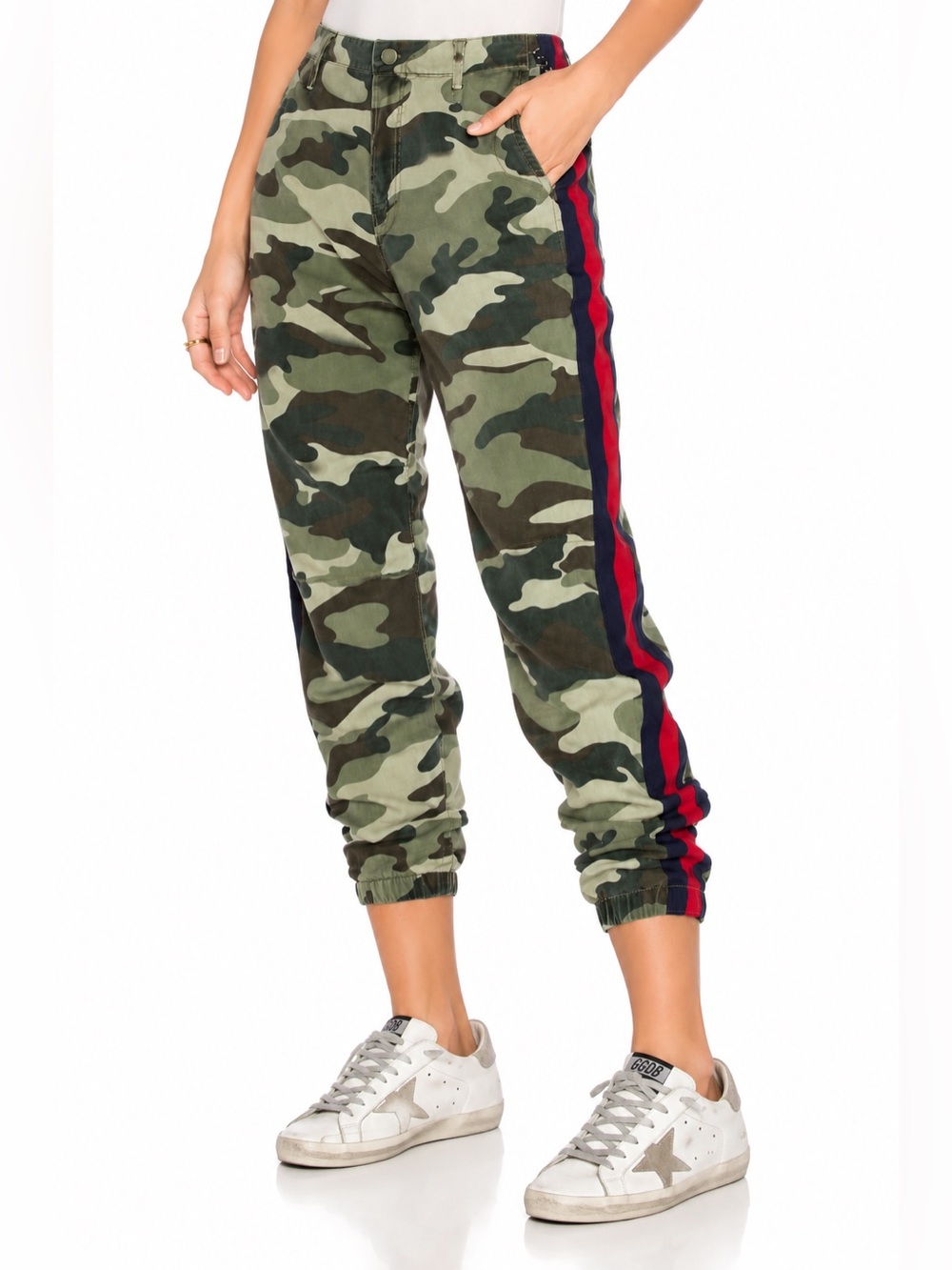 MOTHER The No Zip Misfit Double Time Camo Side Stripe Jogger Pants 26